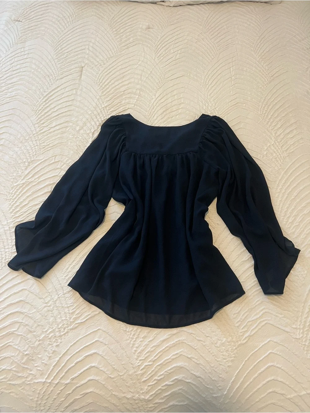 LOFT Navy Long-Sleeve V-Neck Peasant Blouse